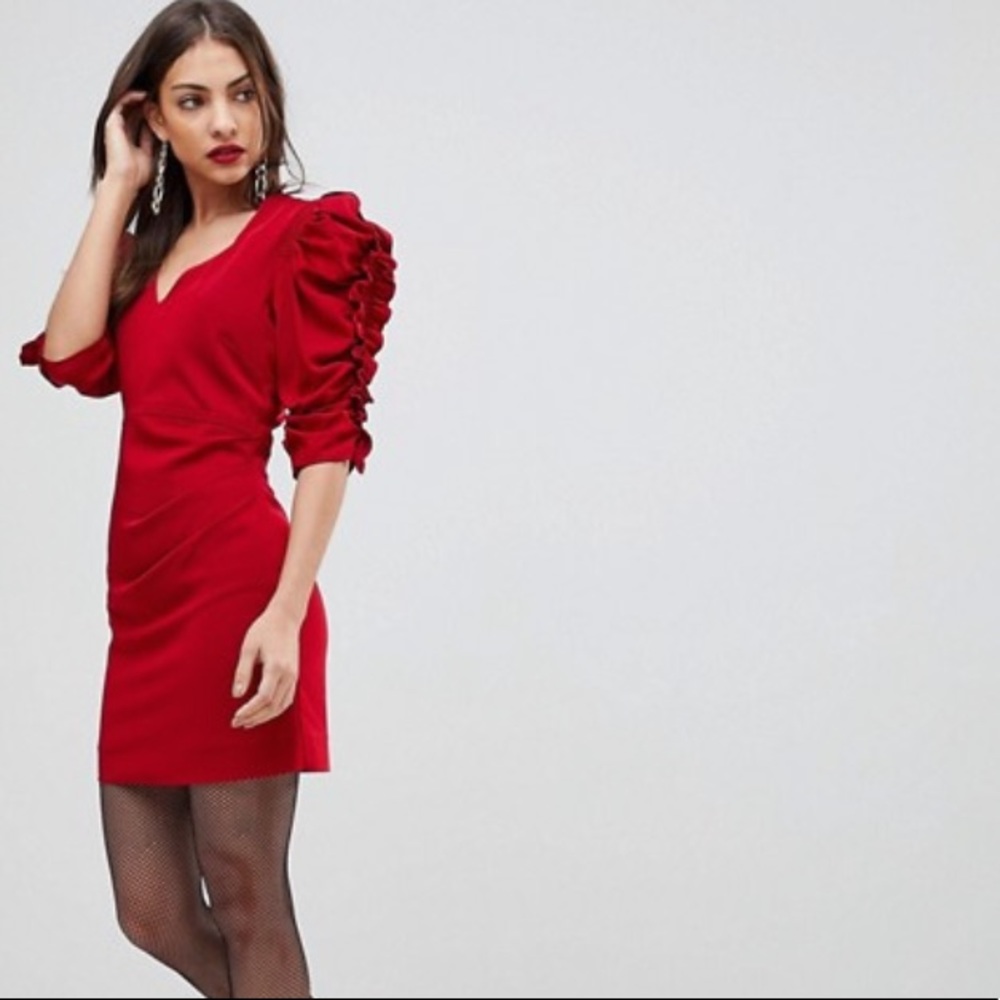 Red ruffle sleeve mango dress